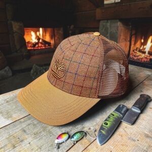 Timberland Men’s Plaid Wheat Brown Trucker Cap One Size